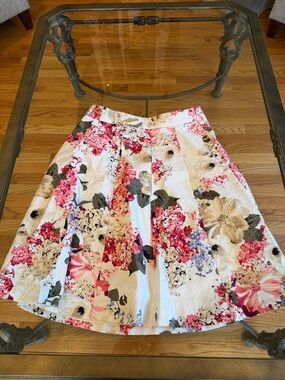 White House Black Market Floral Circle Skirt in White, Pink and Green